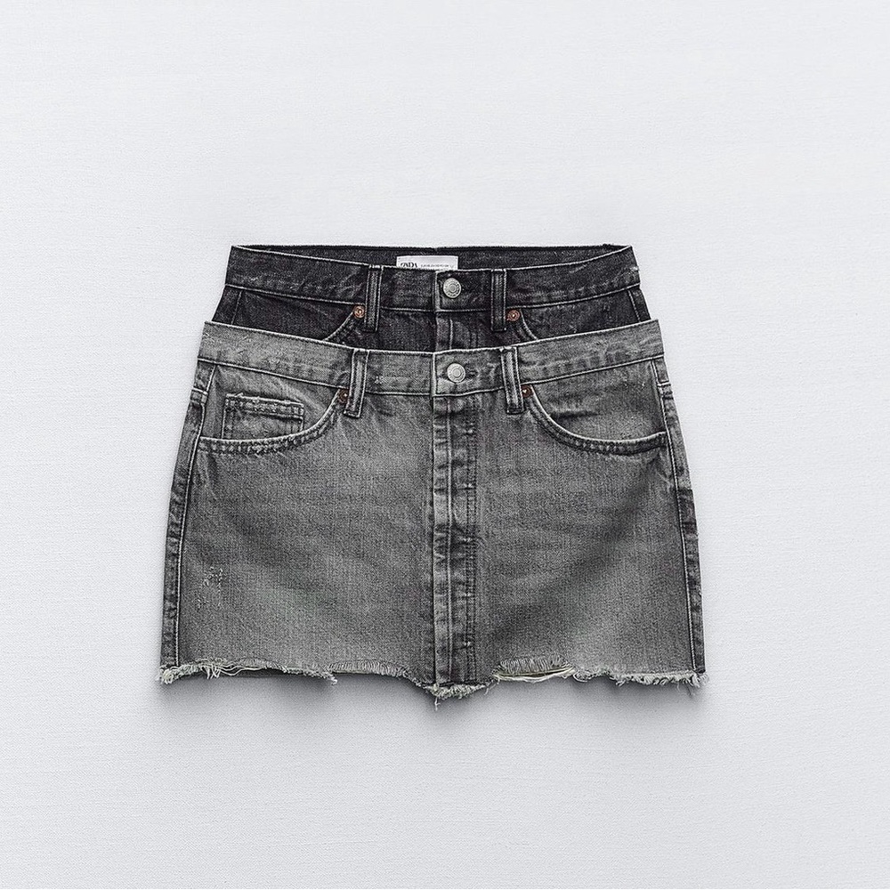 Zara Double Waist Denim Mini Skirt